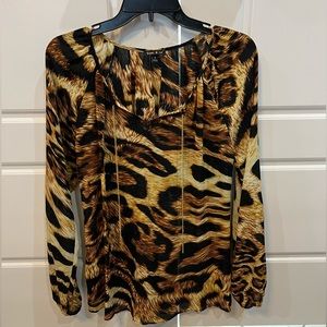 Beautiful leopard blouse with gold chain down each side, good condition